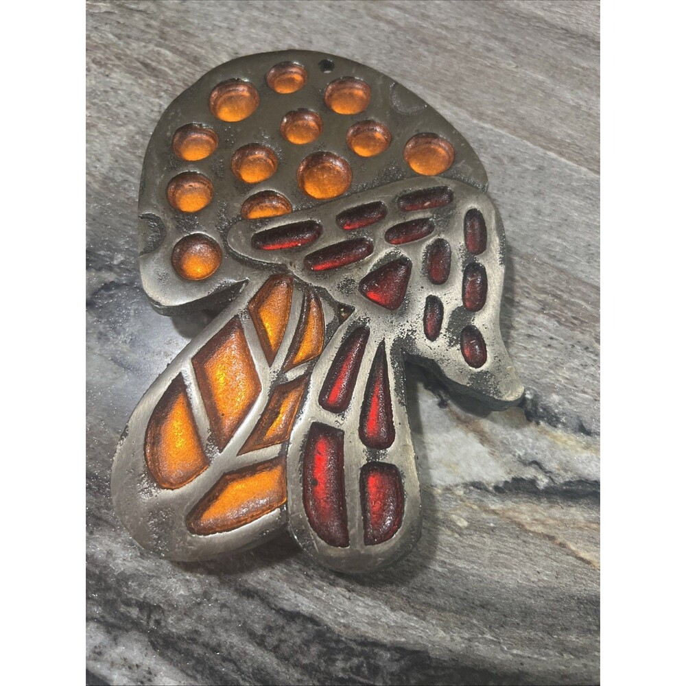 Vintage Counterpoint Groovy Mushroom Orange Red Foil Trivet Hot Plate Japan